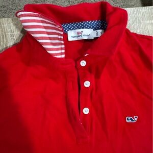 Vineyard Vines Red Polo Shirtdress with Striped Collar